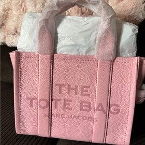Marc Jacobs Pink Leather small Tote Bag with Embossed Lettering